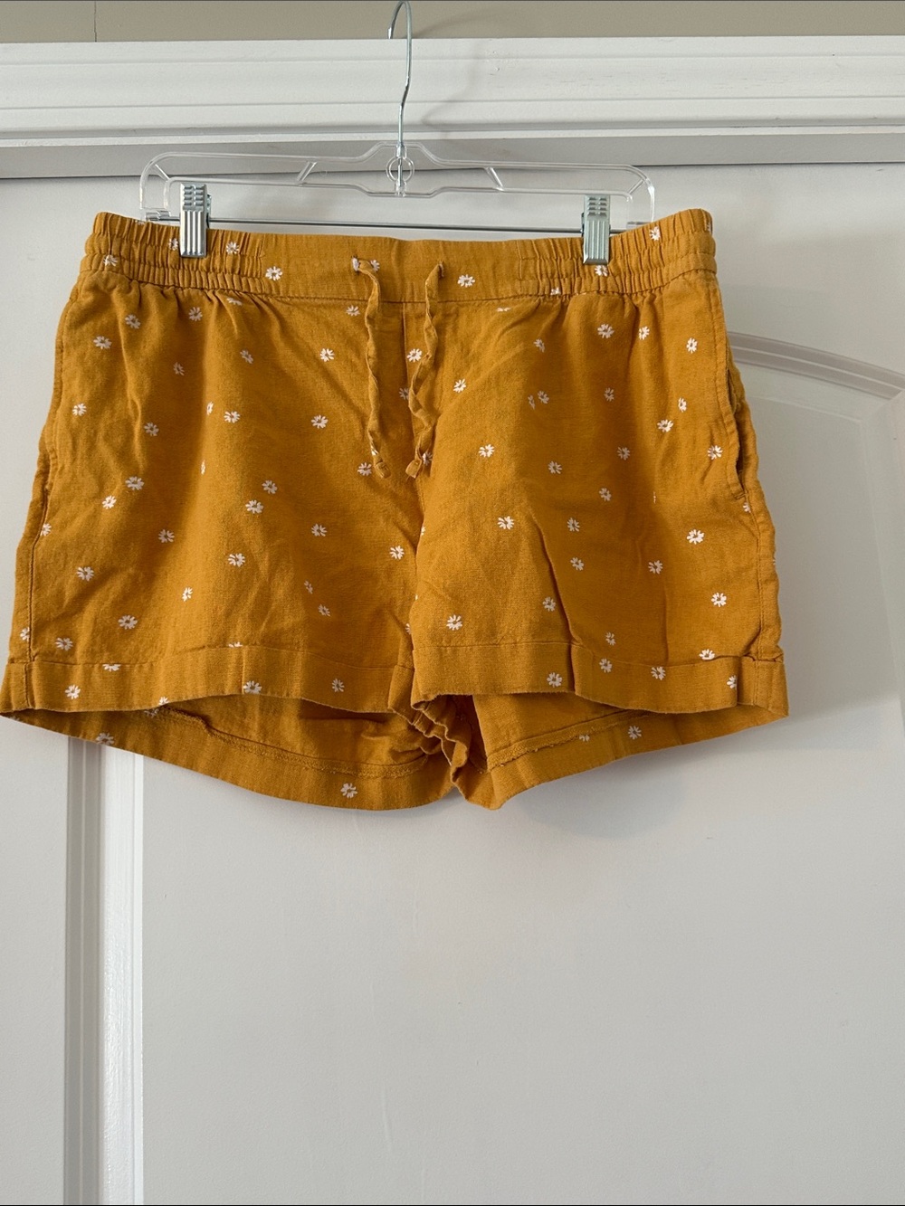 Old Navy Mustard Floral High-Rise Linen-Blend Shorts